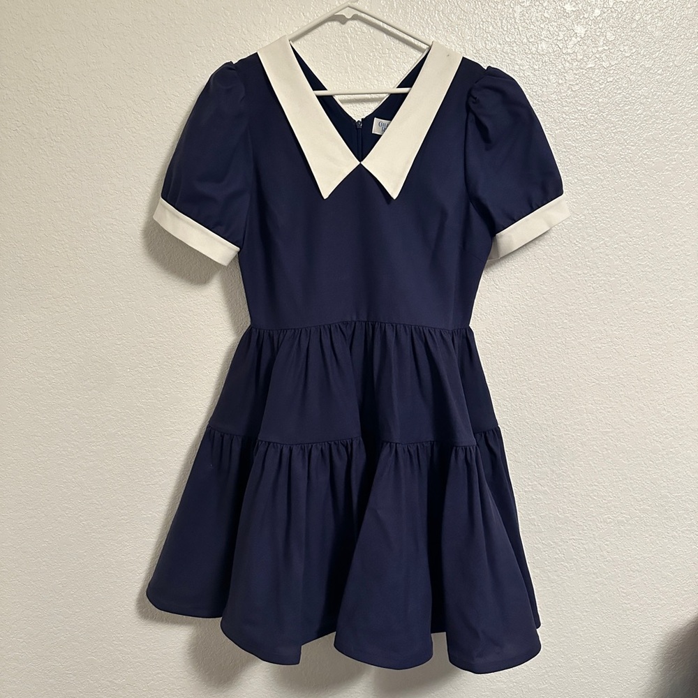 Rare Blue and White Sailor Dress with Puff Sleeves